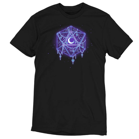 Premium Cotton T-shirt_TeeTurtle Celestial D20 black t-shirt featuring an artistic D20 with a moon and constellations inside of it.