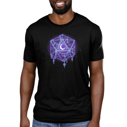 Premium Cotton T-shirt_TeeTurtle Celestial D20 black t-shirt featuring an artistic D20 with a moon and constellations inside of it.