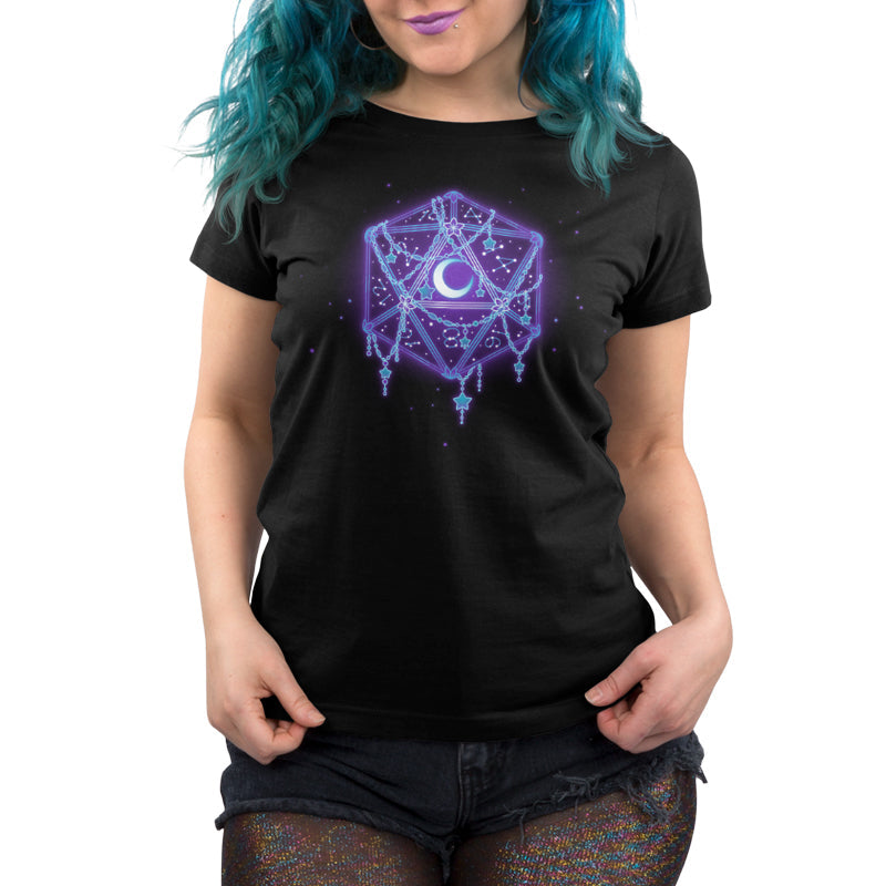 Premium Cotton T-shirt_TeeTurtle Celestial D20 black t-shirt featuring an artistic D20 with a moon and constellations inside of it.