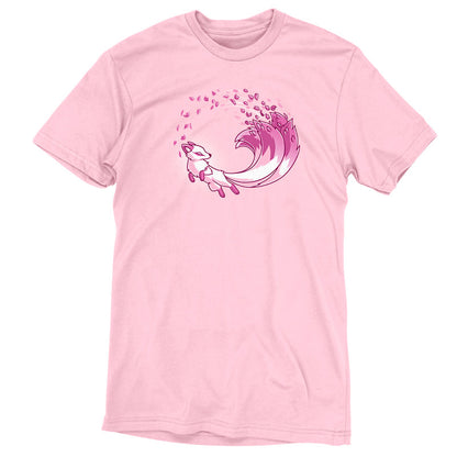 Premium Cotton T-shirt_TeeTurtle Cherry Blossom Kitsune light pink t-shirt featuring a magical pink kitsune with cherry blossom petals coming from the tails.