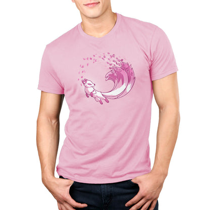 Premium Cotton T-shirt_TeeTurtle Cherry Blossom Kitsune light pink t-shirt featuring a magical pink kitsune with cherry blossom petals coming from the tails.