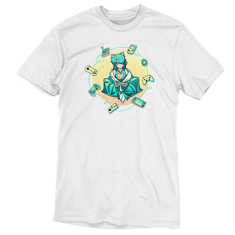 Premium Cotton T-shirt_TeeTurtle Cozy Gamer Girl white t-shirt featuring an Anime character  holding a game controller.