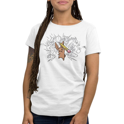 Premium Cotton T-shirt_TeeTurtle white Creative Doodlebunny t-shirt featuring a bunny holding a pencil with doodles in the background.