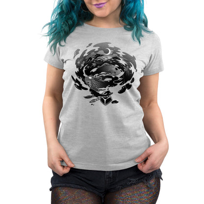 Premium Cotton T-shirt_TeeTurtle Creative Flow silver gray t-shirt featuring a swirling vortex of ink coming from an inkwell, with sea creatures and dragons swimming in it. 
