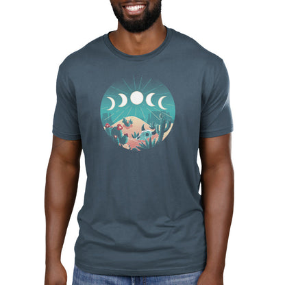 Premium Cotton T-shirt_TeeTurtle Desert Moons denim blue t-shirt featuring a desert scene with different moon phases and cactus.