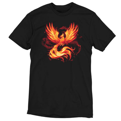 Premium Cotton T-shirt_TeeTurtle Fiery Phoenix black t-shirt featuring a phoenix with outstretched wings, glowing with fiery orange and yellow flames.