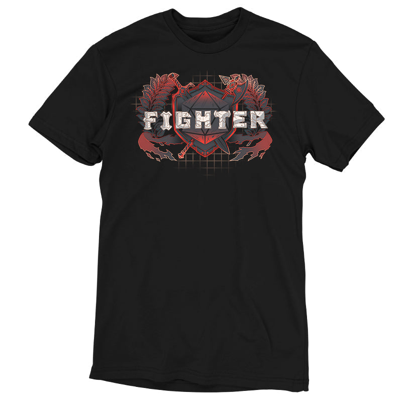 Premium Cotton T-shirt_TeeTurtle Fighter Class t-shirt featuring a shield with crossed weapons and laurel branches, with the word "Fighter."