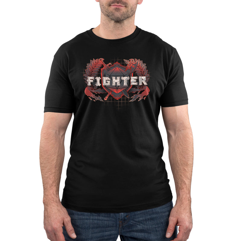 Premium Cotton T-shirt_TeeTurtle Fighter Class t-shirt featuring a shield with crossed weapons and laurel branches, with the word "Fighter."