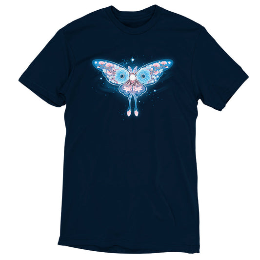 Premium Cotton T-shirt_TeeTurtle Floral Moth navy blue t-shirt featuring a moth with blue and pink floral patterns on its wings.