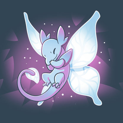 Premium Cotton T-shirt_Teeturtle Flutters Dragon Denim Blue Featuring an adorable little fairy dragon giggling at something while in flight.