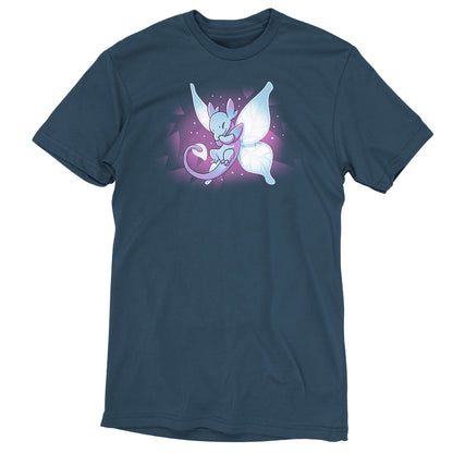 Premium Cotton T-shirt_Teeturtle Flutters Dragon Denim Blue Featuring an adorable little fairy dragon giggling at something while in flight.