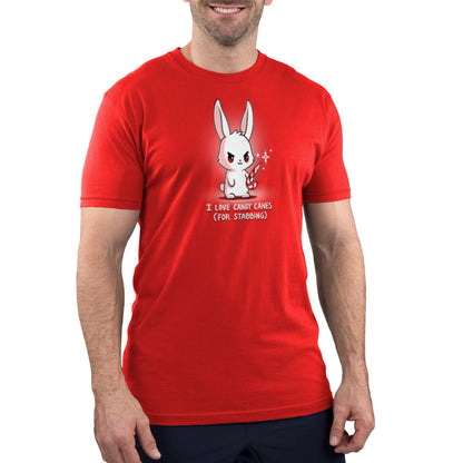 Premium Cotton T-shirt_TeeTurtle I Love Candy Canes(For Stabbing) red t-shirt featuring an angry bunny holding a candy cane with a sharp end.