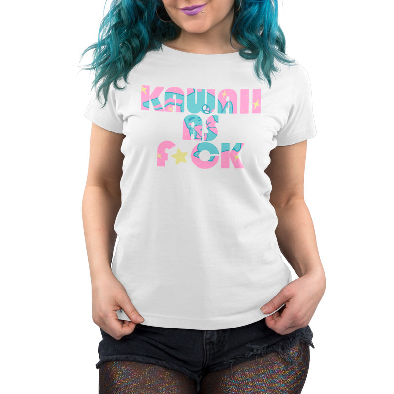 Premium Cotton T-shirt_TeeTurtle Kawaii As F*ck white t-shirt featuring Text in pastel colors reads "Kawaii as F*ck,".