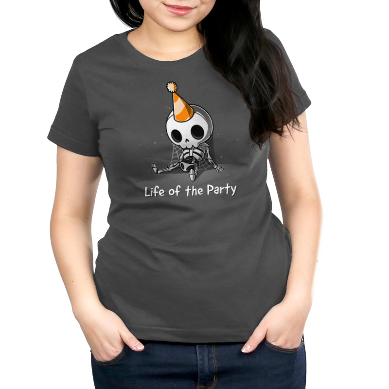 Premium Cotton T-shirt_TeeTurtle charcoal gray Life of the Party. Featuring a dusty skeleton wearing a party hat.