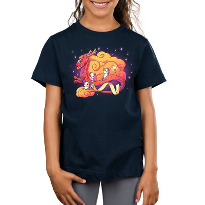 Premium Cotton T-shirt_TeeTurtle Lunar New Year kitties navy blue t-shirt featuring a dragon surrounded by cats.