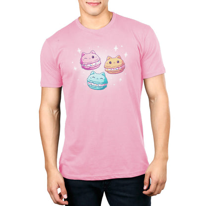 Premium Cotton T-shirt_TeeTurtle Meowcarons light pink t-shirt featuring three magical macaroons shaped like cats.