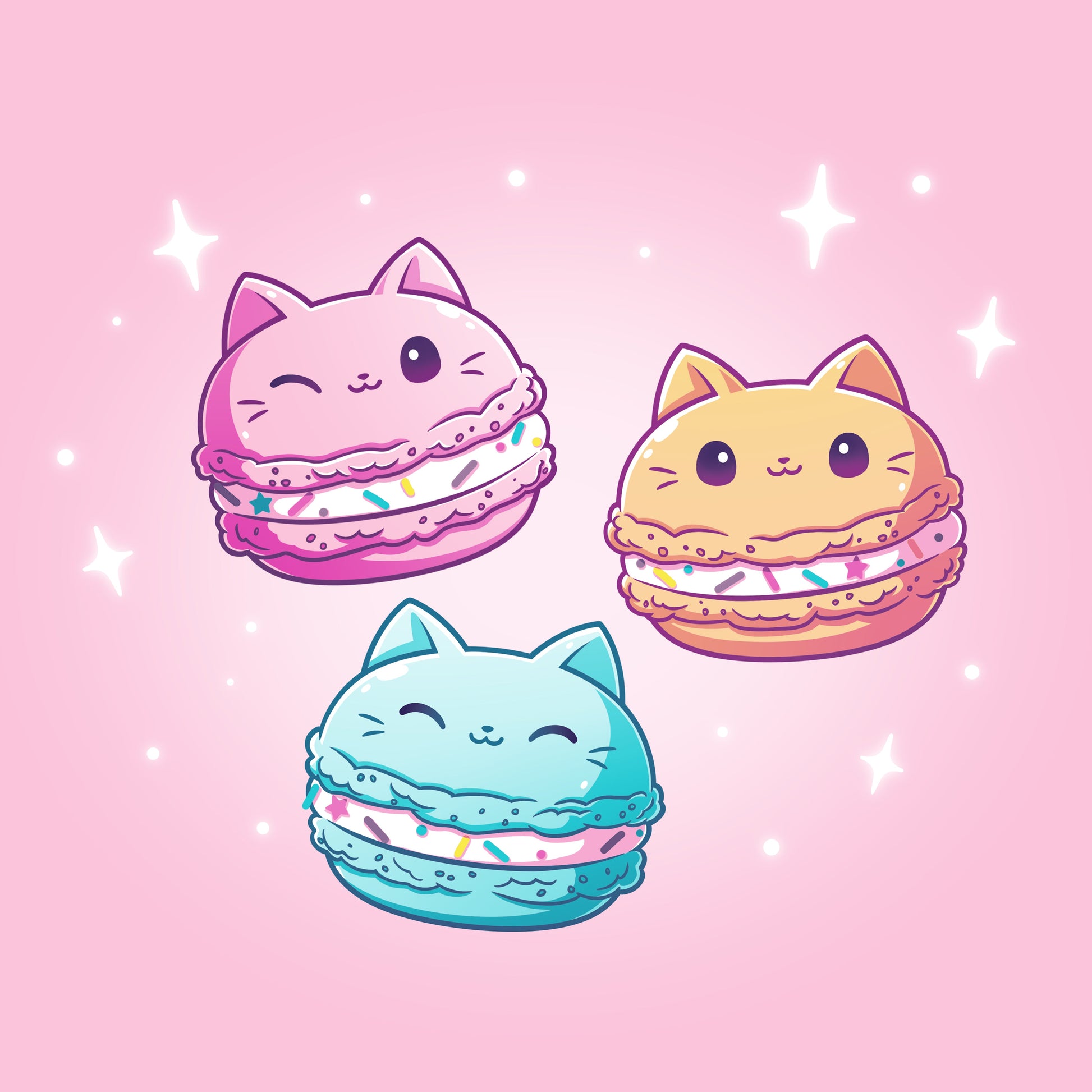 Premium Cotton T-shirt_TeeTurtle Meowcarons light pink t-shirt featuring three magical macaroons shaped like cats.