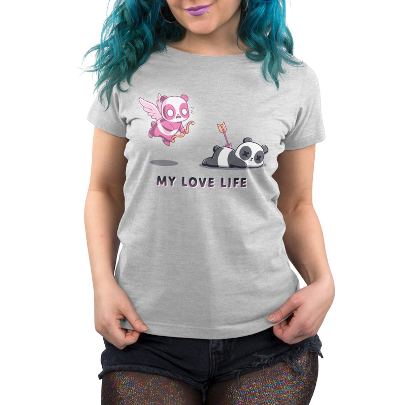 Premium Cotton T-shirt_TeeTurtle My Love Life silver gray t-shirt featuring Valentine's Day pandas.