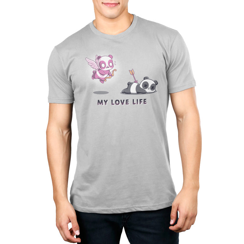 Premium Cotton T-shirt_TeeTurtle My Love Life silver gray t-shirt featuring Valentine's Day pandas.