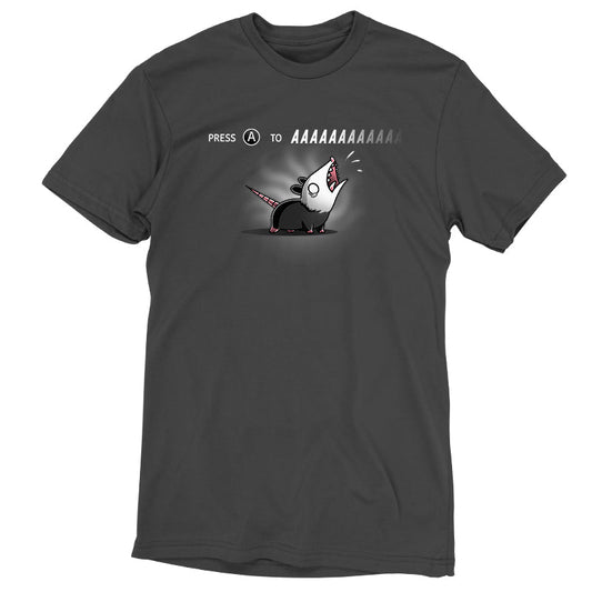 Premium Cotton T-shirt_TeeTurtle Press A to AAAAAAAA charcoal gray t-shirt featuring a cartoon opossum with the words 