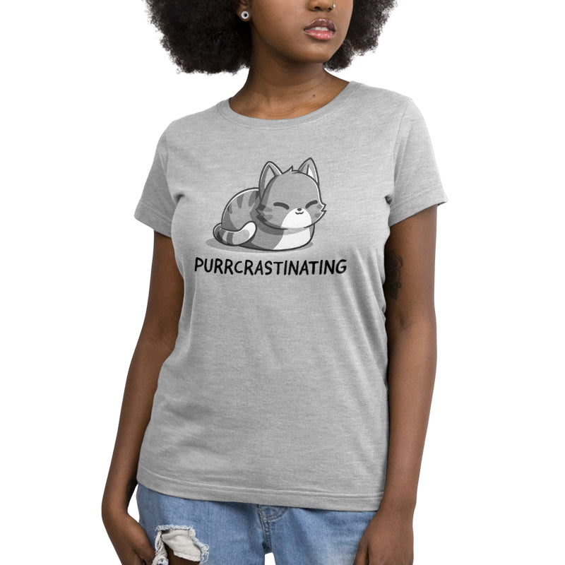 Premium Cotton T-shirt_TeeTurtle Purrcrastinating Silver Gray t-shirt featuring a grayscale illustration of a cat with closed eyes.