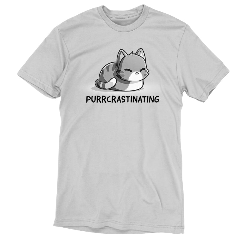 Premium Cotton T-shirt_TeeTurtle Purrcrastinating Silver Gray t-shirt featuring a grayscale illustration of a cat with closed eyes.