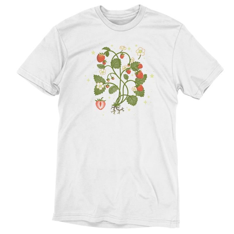 Premium Cotton T-shirt_TeeTurtle Strawberry Harvest while t-shirt featuring a strawberry plant.