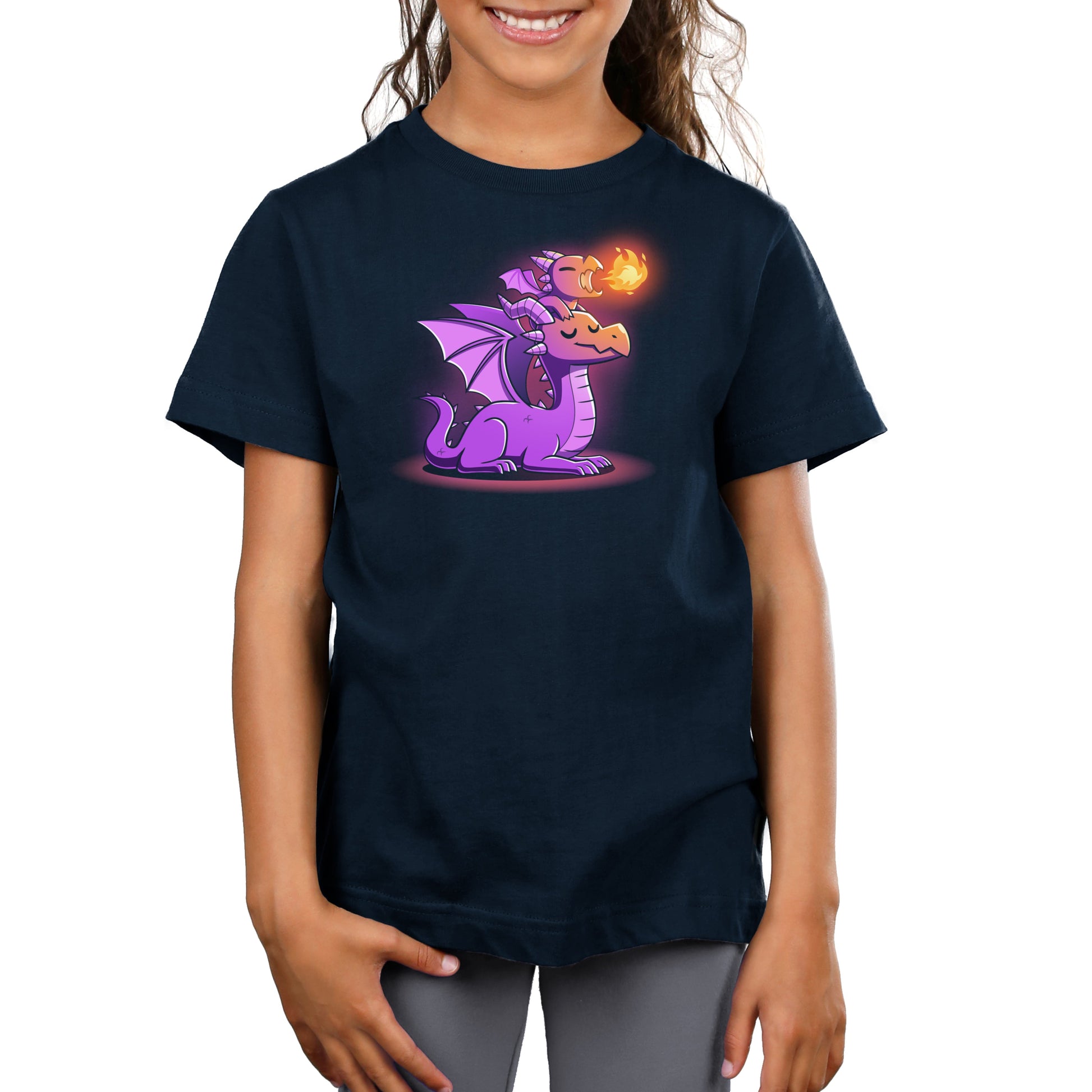 Premium Cotton T-shirt_TeeTurtle Tiny Protector navy blue t-shirt featuring a dragon with closed eyes sits calmly.
