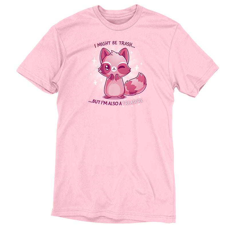 Premium Cotton T-shirt_TeeTurtle light pink Trash but Treasure t-shirt featuring a winking raccoon.