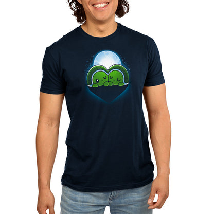 Premium Cotton T-shirt_TeeTurtle Turtlelly in Love navy blue t-shirt featuring two sweet turtles next to each other in front of a full moon. Their shells and shadow forms a heart shape.