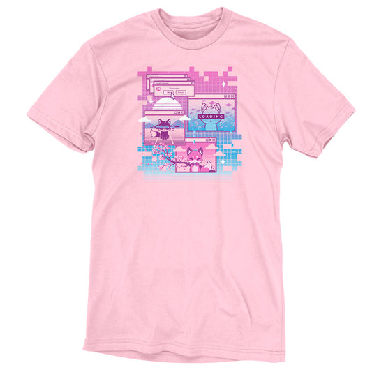 Premium Cotton T-shirt_TeeTurtle Vaporwave Fox light pink t-shirt featuring a video game computer screen of foxes.