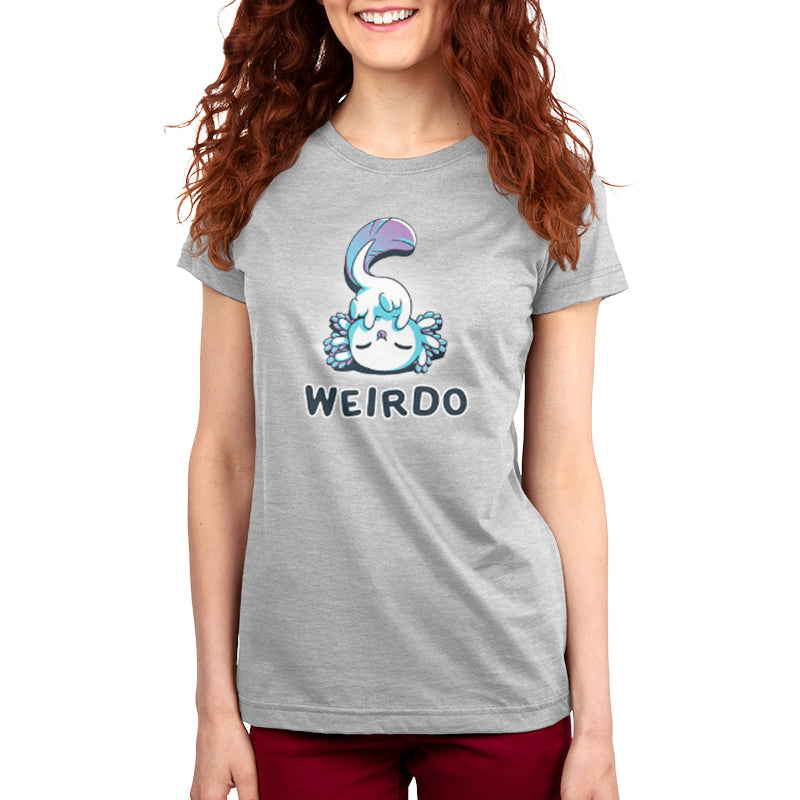 Premium Cotton T-shirt_TeeTurtle Weirdo Silver Gray t-shirt featuring an axolotl with a fluffy tail sticking their tongue out