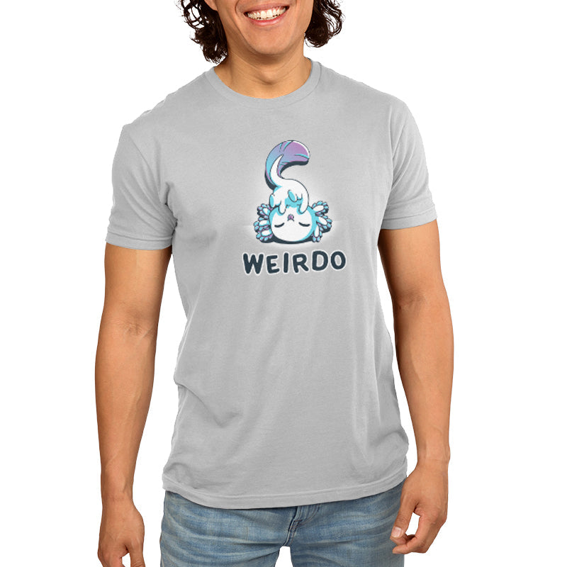 Premium Cotton T-shirt_TeeTurtle Weirdo Silver Gray t-shirt featuring an axolotl with a fluffy tail sticking their tongue out