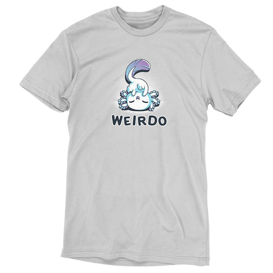 Premium Cotton T-shirt_TeeTurtle Weirdo Silver Gray t-shirt featuring an axolotl with a fluffy tail sticking their tongue out