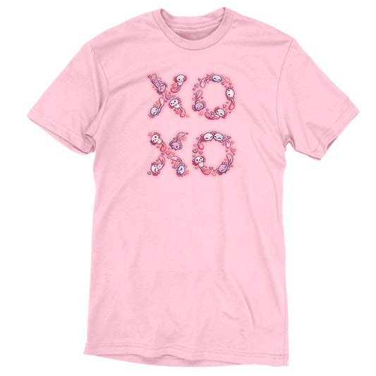 Premium Cotton T-shirt_TeeTurtle light pink XOXO, Axolotls t-shirt featuring axolotls making an XOXO pattern on water.