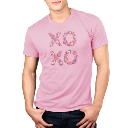 Premium Cotton T-shirt_TeeTurtle light pink XOXO, Axolotls t-shirt featuring axolotls making an XOXO pattern on water.