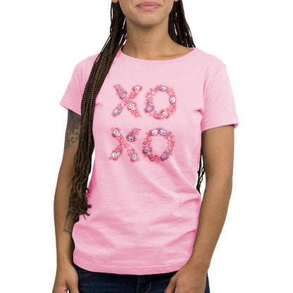 Premium Cotton T-shirt_TeeTurtle light pink XOXO, Axolotls t-shirt featuring axolotls making an XOXO pattern on water.