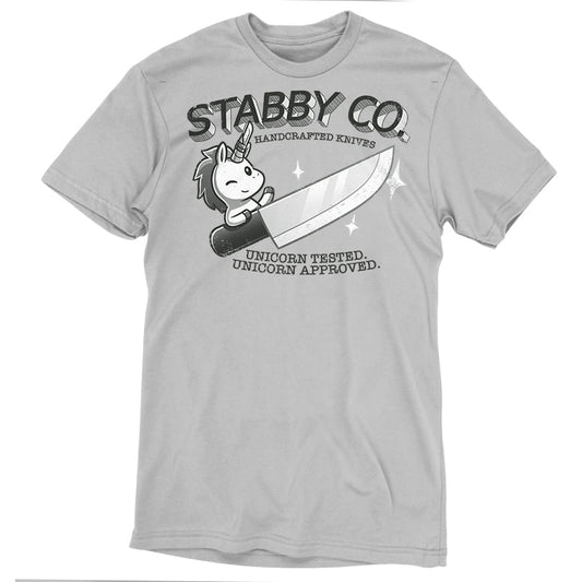 Premium Cotton T-shirt_TeeTurtle Stabby Co. Handcrafted Knives silver gray t-shirt featuring a logo of 