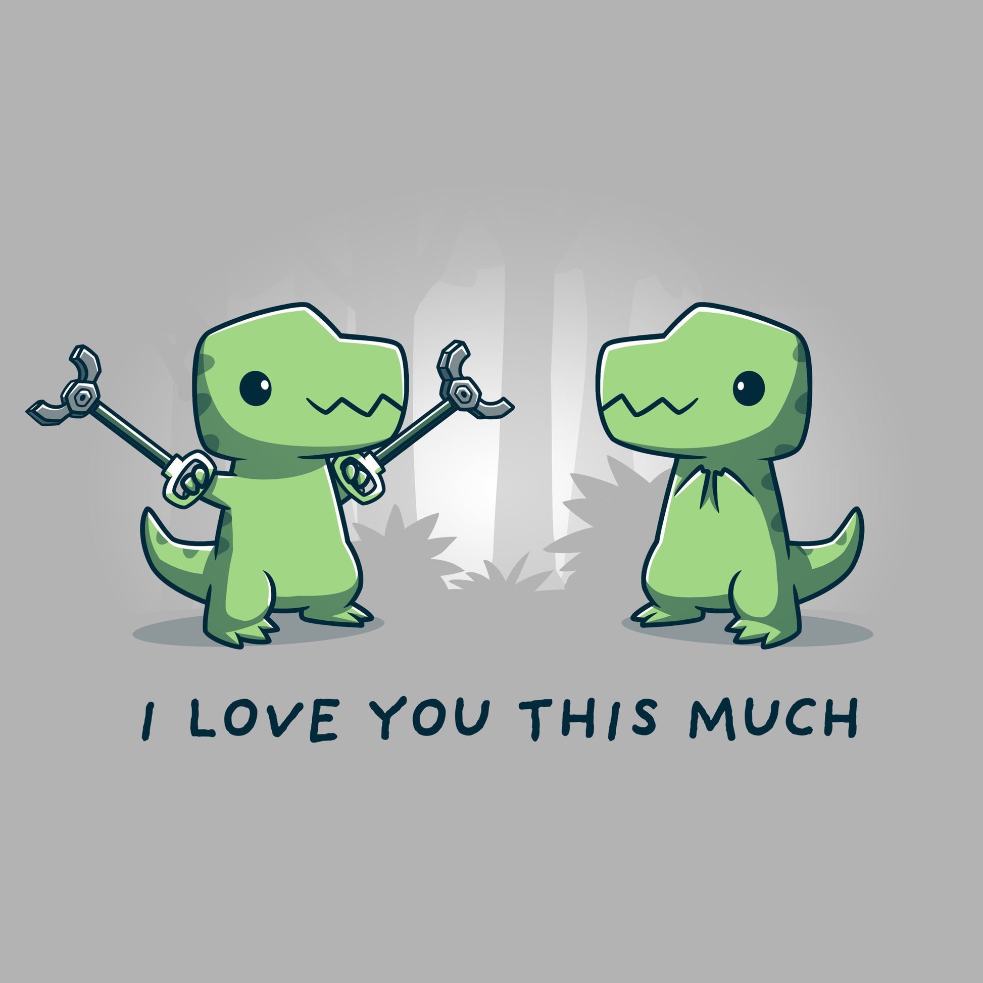 Premium Cotton T-shirt_TeeTurtle T-Rex Love silver gray t-shirt featuring a t-rex showing his love to another t-rex by holding out grabbers.