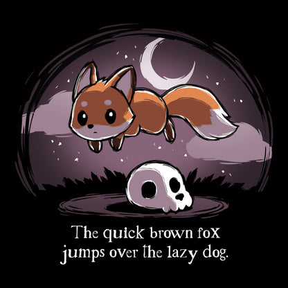 Premium Cotton T-shirt_TeeTurtle The Quick Brown Fox black t-shirt featuring a fox jumping over a skull.