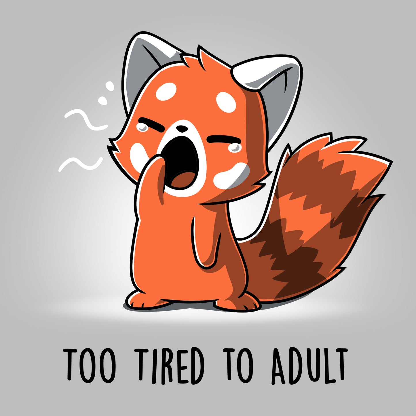 Premium Cotton T-shirt_TeeTurtle Too Tired To Adult silver gray t-shirt featuring a red panda yawning.