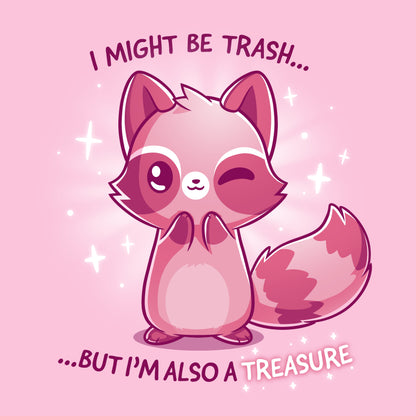 Premium Cotton T-shirt_TeeTurtle light pink Trash but Treasure t-shirt featuring a winking raccoon.