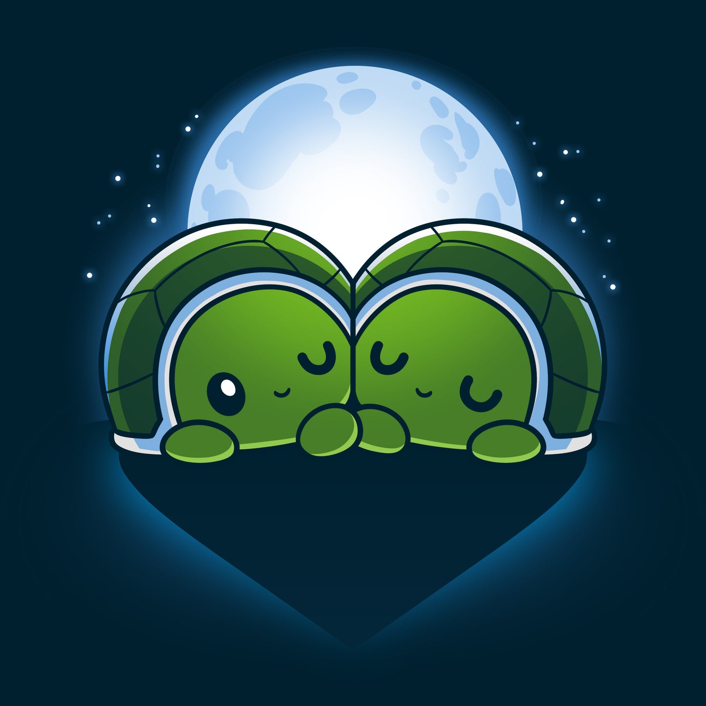 Premium Cotton T-shirt_TeeTurtle Turtlelly in Love navy blue t-shirt featuring two sweet turtles next to each other in front of a full moon. Their shells and shadow forms a heart shape.