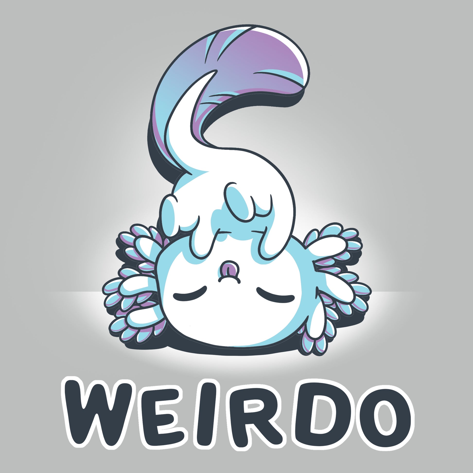 Premium Cotton T-shirt_TeeTurtle Weirdo Silver Gray t-shirt featuring an axolotl with a fluffy tail sticking their tongue out