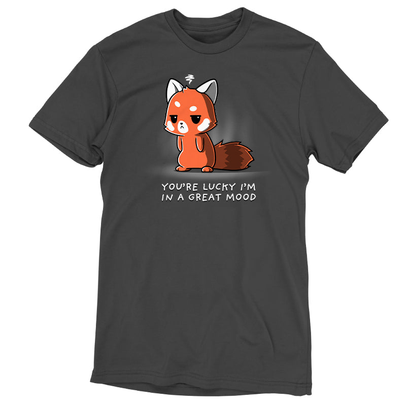 Premium Cotton T-shirt_TeeTurtle You're Lucky I'm in a Great Mood charcoal gray t-shirt featuring a sarcastic fox who is looking pretty grumpy.