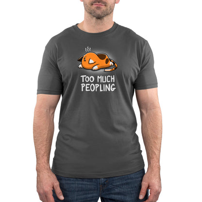 Premium Cotton T-shirt_TeeTurtle Too Much Peopling charcoal grey t-shirt featuring a cat lying face down exhausted.