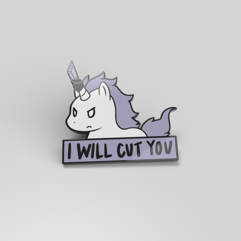 Stabby the Unicorn Pin by TeeTurtle, in dimensions XX and wipe cleanable.