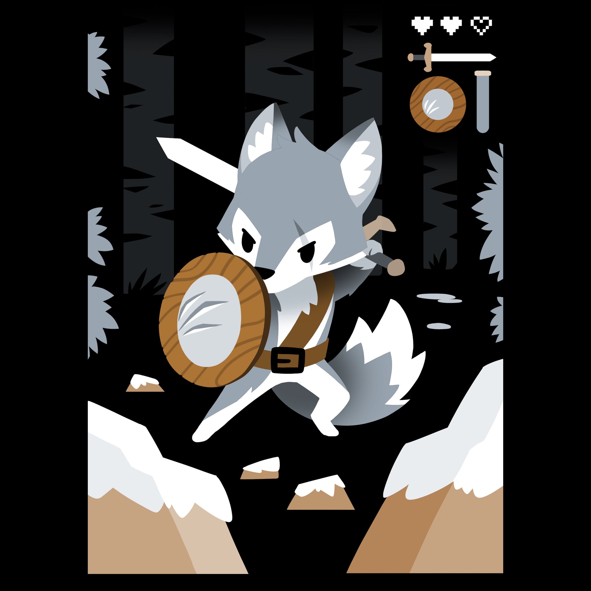 Premium Cotton T-shirt_TeeTurtle Warrior Class black t-shirt featuring a warrior wolf wielding a sword and shield.