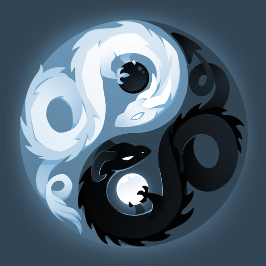 Premium Cotton T-shirt_Teeturtle Yin and Yang Dragons denim t-shirt featuring white and black dragon-like creatures intertwined in a symbol design.