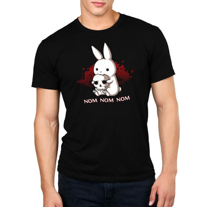 Premium Cotton T-shirt_TeeTurtle Adorable Monstrosity black t-shirt featuring an adorable bunny biting into a skull with the words "nom nom nom."